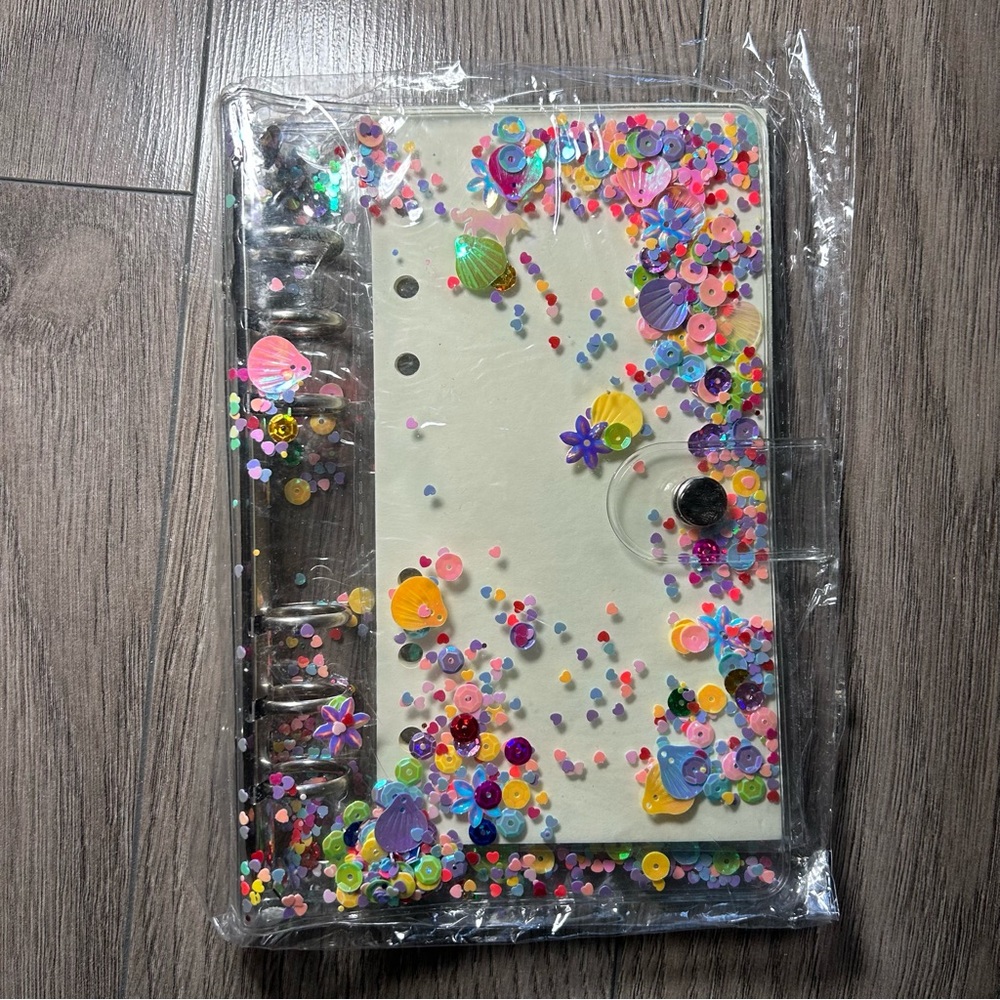 4/$20 New A6 6 Ring Personal Size Transparent Glitter Confetti Planner